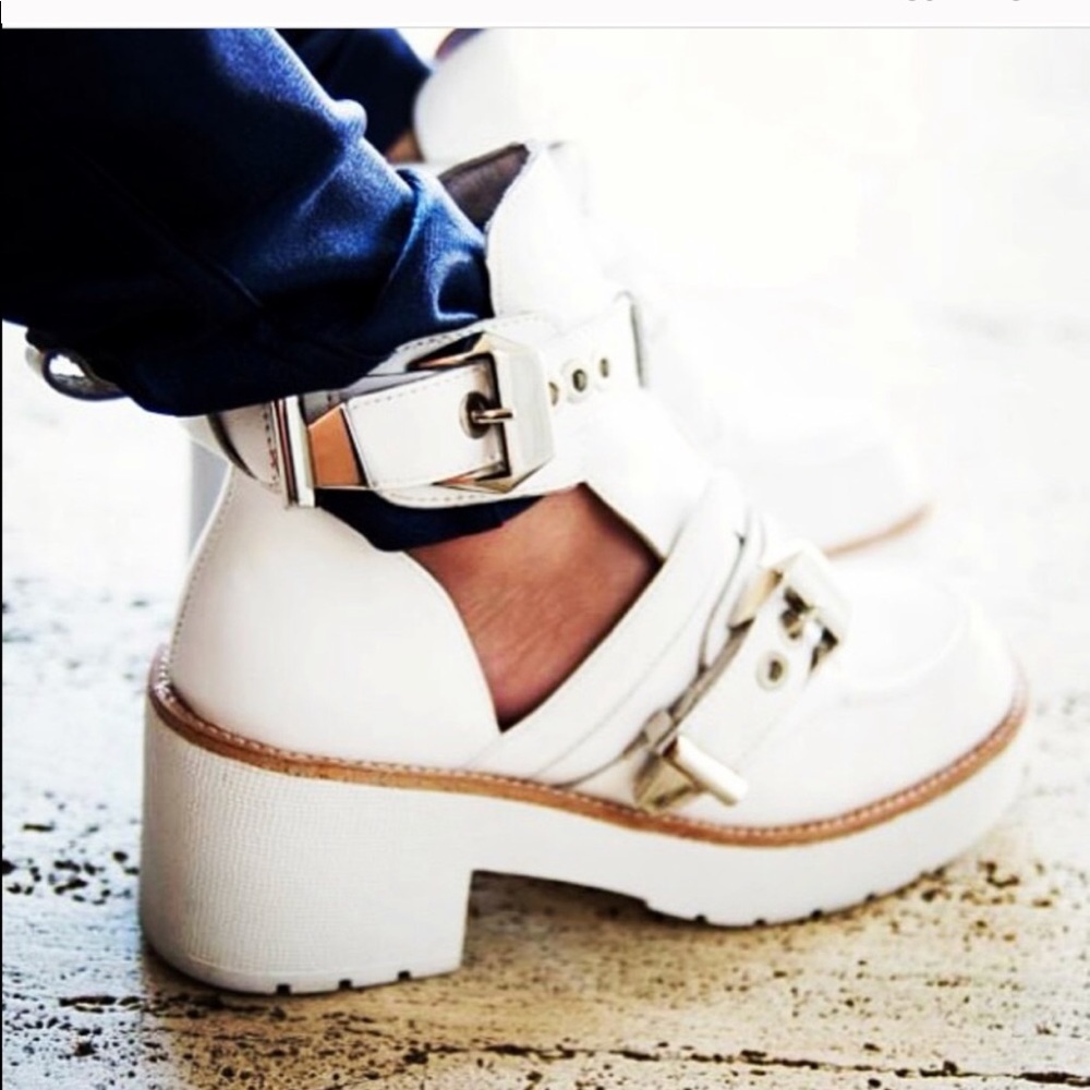 Chunky Leather Buckle Boots. Jeffrey Campbell